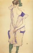 Egon Schiele Standing Girl in Blue Dress and Green Stockings.Back Viwe (mk12)
